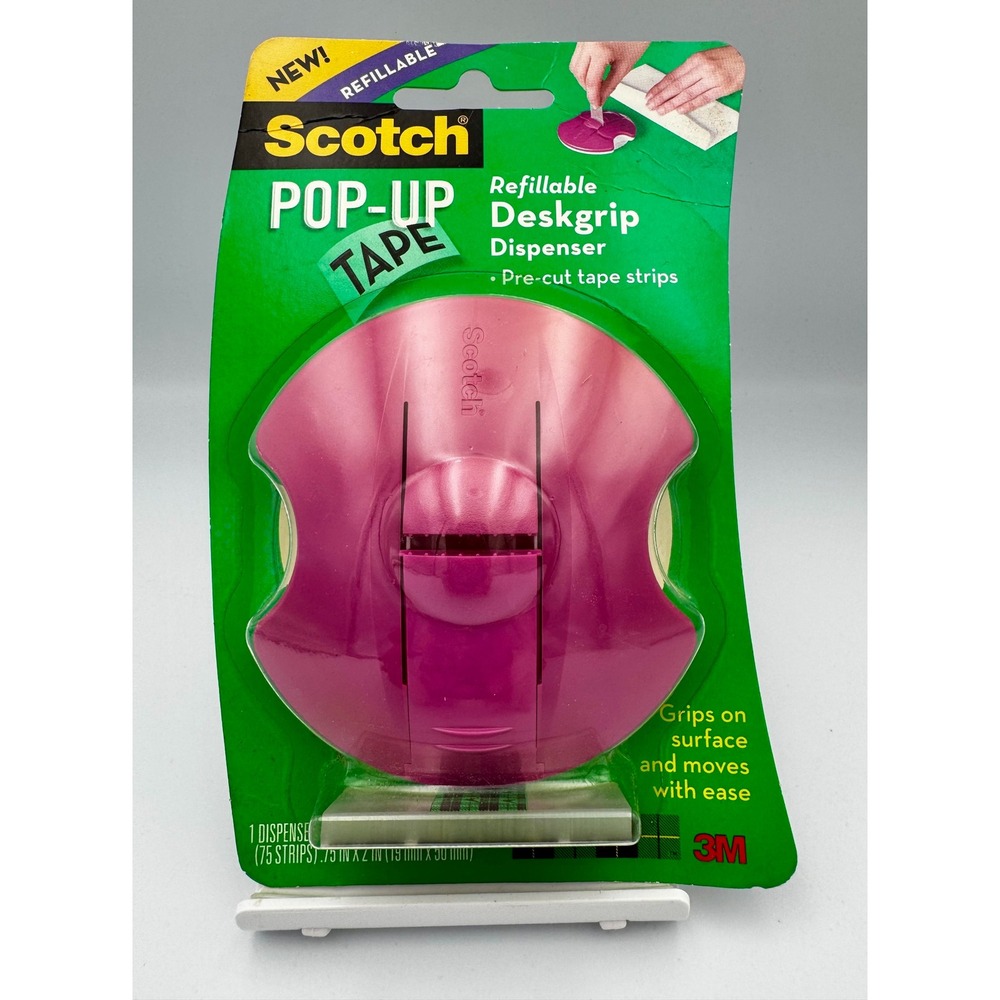 Vintage Scotch 3M Pop-Up Deskgrip Tape Dispenser Pink Refillable New Sealed NOS